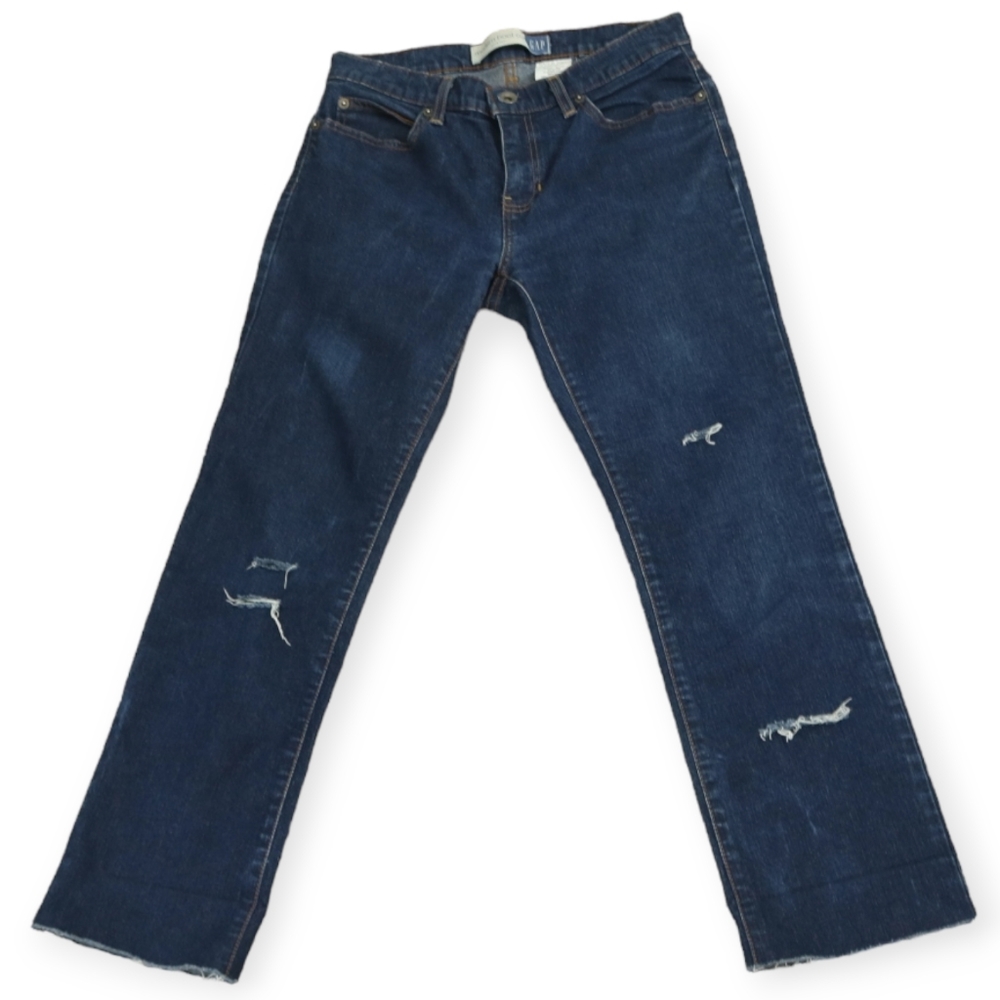 GAP Modern Bootcut Stretch Distressed Frayed Blue Jeans